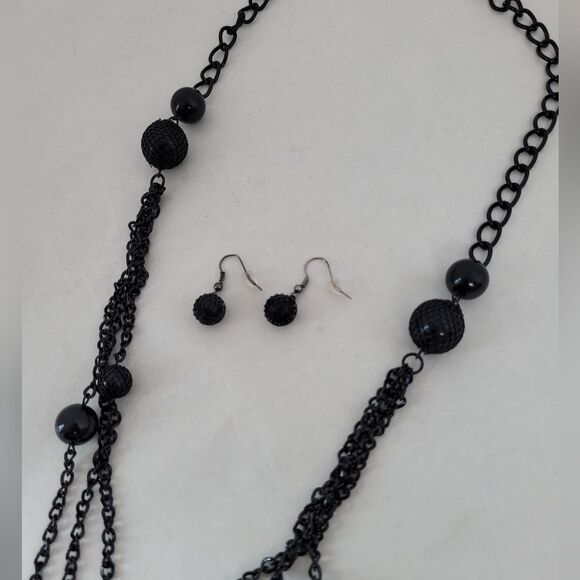 Statement Necklace And Earrings Set Black Spike 50s Gatsby Flapper Costume - Picture 3 of 8